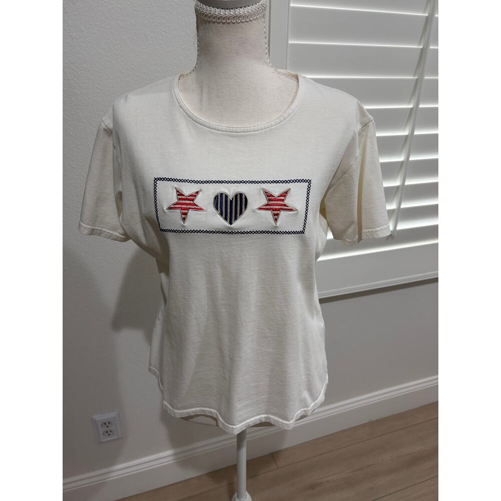 Talbots, embroidered patriotic design with hearts and stars Size 8